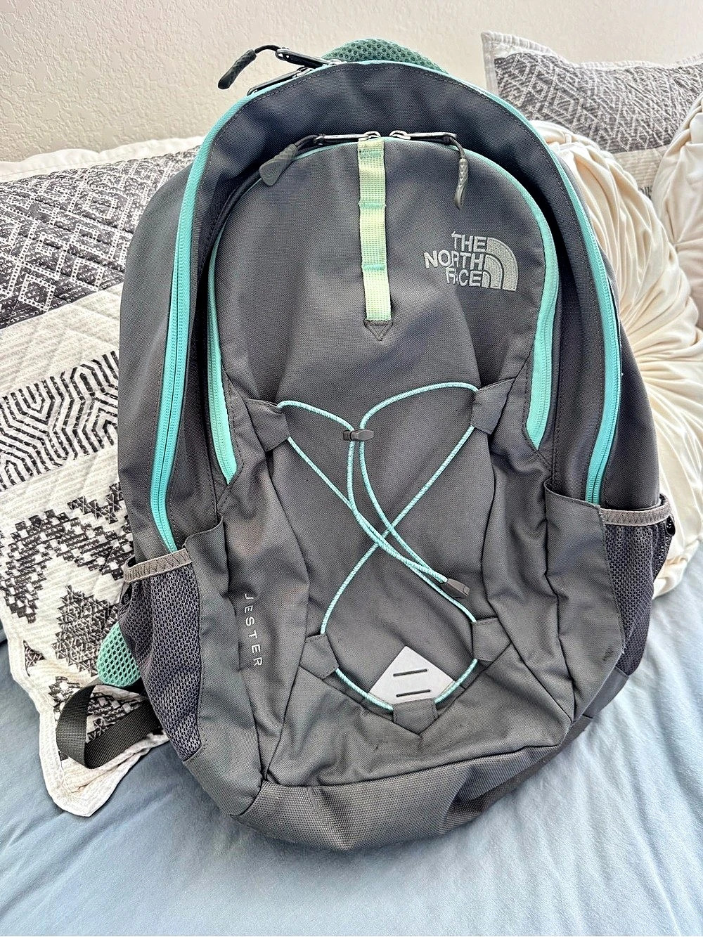 The North Face Jester Backpack Grey Mint Teal FlexVent Laptop Bag